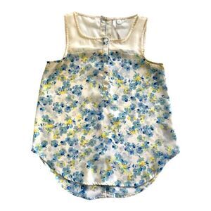 LC Lauren Conrad Yellow & Cornflower Blue Chiffon Sleeveless Blouse Size XSmall